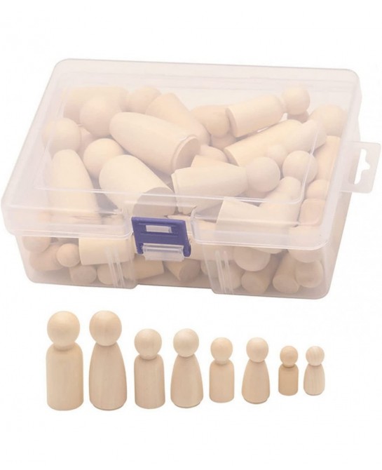 DIY Wooden Peg Dolls Man/Women Shape Peg Dolls 4 Sizes Doll Bodies Pack of 50 Wooden Peg People for Kids DIY Art Craft Painti...