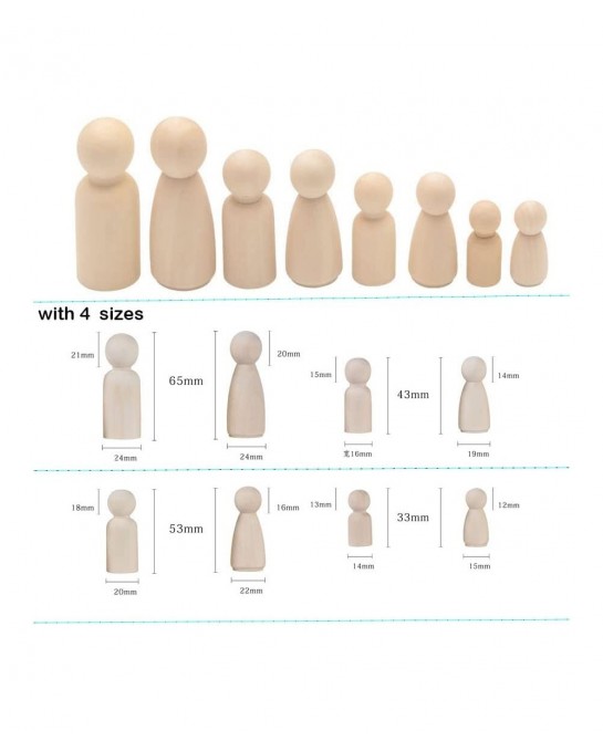 DIY Wooden Peg Dolls Man/Women Shape Peg Dolls 4 Sizes Doll Bodies Pack of 50 Wooden Peg People for Kids DIY Art Craft Painti...