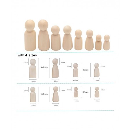 DIY Wooden Peg Dolls Man/Women Shape Peg Dolls 4 Sizes Doll Bodies Pack of 50 Wooden Peg People for Kids DIY Art Craft Painti...
