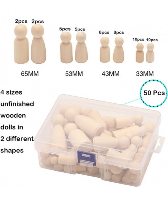DIY Wooden Peg Dolls Man/Women Shape Peg Dolls 4 Sizes Doll Bodies Pack of 50 Wooden Peg People for Kids DIY Art Craft Painti...