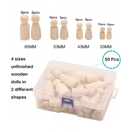 DIY Wooden Peg Dolls Man/Women Shape Peg Dolls 4 Sizes Doll Bodies Pack of 50 Wooden Peg People for Kids DIY Art Craft Painti...