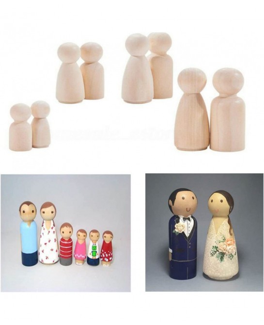 DIY Wooden Peg Dolls Man/Women Shape Peg Dolls 4 Sizes Doll Bodies Pack of 50 Wooden Peg People for Kids DIY Art Craft Painti...