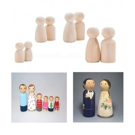 DIY Wooden Peg Dolls Man/Women Shape Peg Dolls 4 Sizes Doll Bodies Pack of 50 Wooden Peg People for Kids DIY Art Craft Painti...