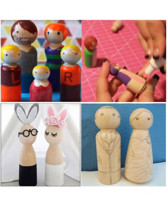 DIY Wooden Peg Dolls Man/Women Shape Peg Dolls 4 Sizes Doll Bodies Pack of 50 Wooden Peg People for Kids DIY Art Craft Painti...