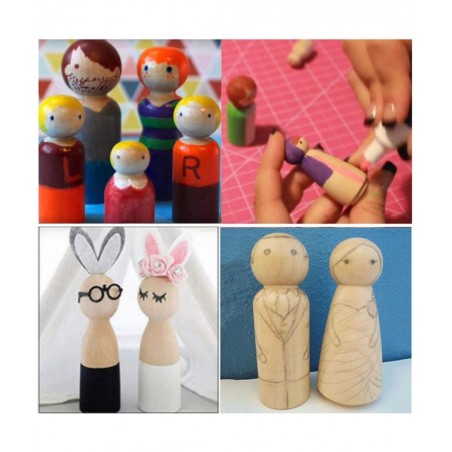 DIY Wooden Peg Dolls Man/Women Shape Peg Dolls 4 Sizes Doll Bodies Pack of 50 Wooden Peg People for Kids DIY Art Craft Painti...