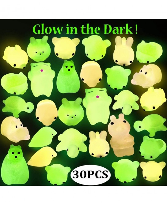 Mochi Animals Toys 30 Pcs Lovely Mini Squishies Glow in The Dark Toys Mini Stress Relief Toys Mochi Squishies Toys Cute Mochi...