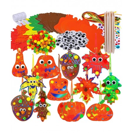 72 Sets Magic Color Scratch Art Fall Ornaments Decorations DIY Fall Craft Kits Scratch Paper Autumn Maple Oak Leaves Pumkins ...