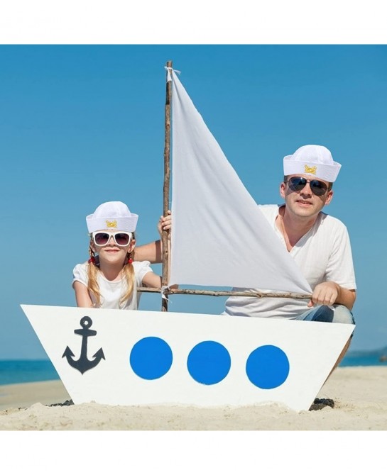 4 Pack White Captain Hat Sailor Hat Unsex Boating Captain Hat Party Hats $16.47 Kids' Dress-Up Accessories