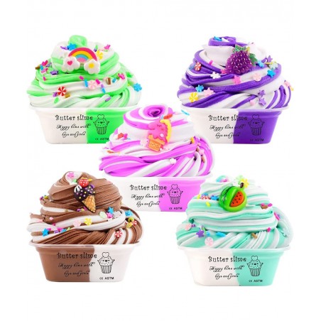 5 Pack Butter Slime Kit Soft & Non-Sticky Scented Slime for Kids Party Favor with Watermelon Unicorn Ice Cream etc Slime Char...