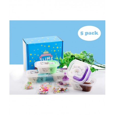 5 Pack Butter Slime Kit Soft & Non-Sticky Scented Slime for Kids Party Favor with Watermelon Unicorn Ice Cream etc Slime Char...