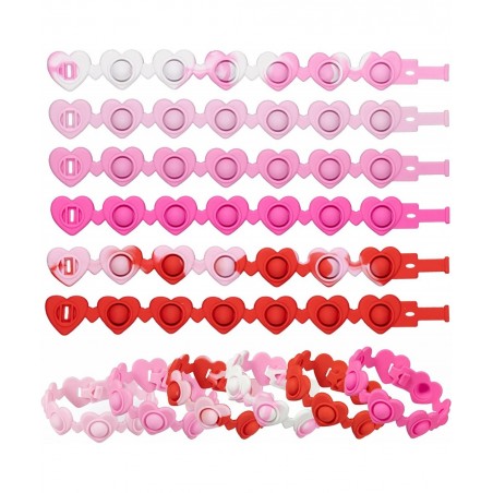 Pop It Bracelet Fidget Toy 6 Pack Multiplecolor Hearts Silicone Bubble Pop Fidget Bracelets Valentines Day Gifts Wearable Wri...