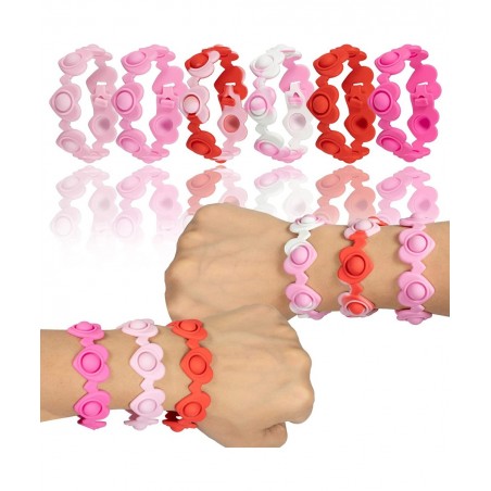 Pop It Bracelet Fidget Toy 6 Pack Multiplecolor Hearts Silicone Bubble Pop Fidget Bracelets Valentines Day Gifts Wearable Wri...