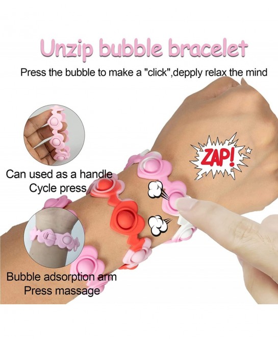 Pop It Bracelet Fidget Toy 6 Pack Multiplecolor Hearts Silicone Bubble Pop Fidget Bracelets Valentines Day Gifts Wearable Wri...