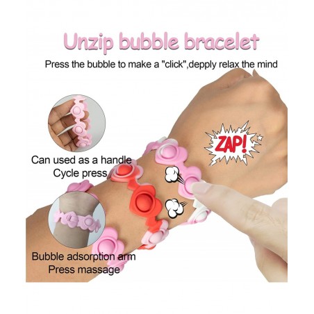Pop It Bracelet Fidget Toy 6 Pack Multiplecolor Hearts Silicone Bubble Pop Fidget Bracelets Valentines Day Gifts Wearable Wri...
