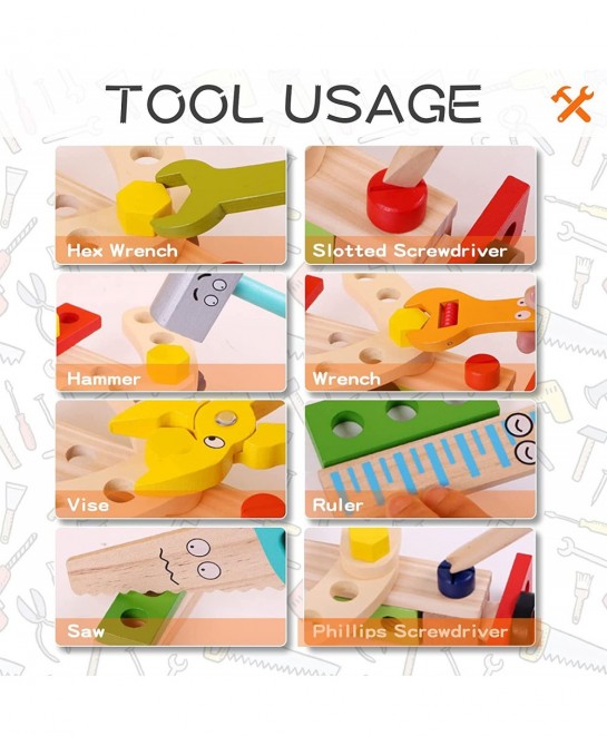 Kids Tool Set Wooden Tool Box with Colorful Tools Tools Toy for Kids Creative DIY Wooden Toys Educational Construction for To...