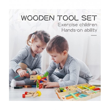 Kids Tool Set Wooden Tool Box with Colorful Tools Tools Toy for Kids Creative DIY Wooden Toys Educational Construction for To...