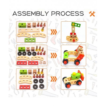 Kids Tool Set Wooden Tool Box with Colorful Tools Tools Toy for Kids Creative DIY Wooden Toys Educational Construction for To...