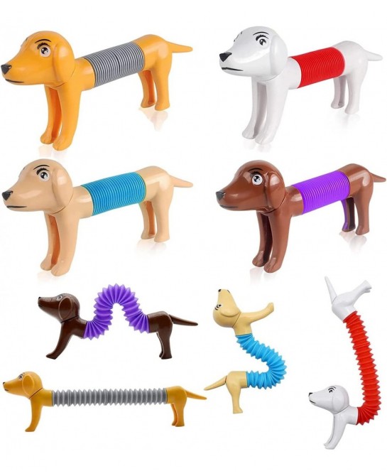 4pcs Pop Tubes Spring Dog Autism Sensory Toys for Kids Fidget Toys for Toddler 3-4 5-10 Stress Relief Pop Tubes for Kids Gift...