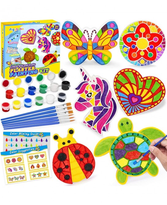 Kids Arts and Crafts Painting Kit 6 Pack Paint Your Own Plaster Stones for Kid Girl Ages 4-8 Creativity Art Supplies Christma...