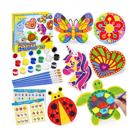Kids Arts and Crafts Painting Kit 6 Pack Paint Your Own Plaster Stones for Kid Girl Ages 4-8 Creativity Art Supplies Christma...