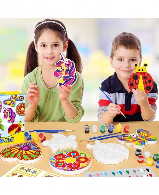 Kids Arts and Crafts Painting Kit 6 Pack Paint Your Own Plaster Stones for Kid Girl Ages 4-8 Creativity Art Supplies Christma...