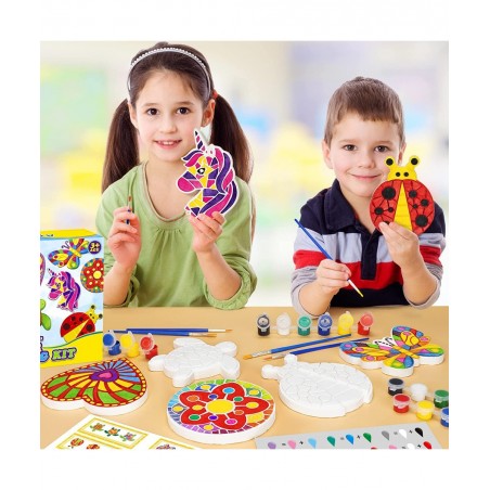 Kids Arts and Crafts Painting Kit 6 Pack Paint Your Own Plaster Stones for Kid Girl Ages 4-8 Creativity Art Supplies Christma...