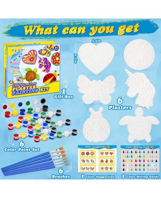 Kids Arts and Crafts Painting Kit 6 Pack Paint Your Own Plaster Stones for Kid Girl Ages 4-8 Creativity Art Supplies Christma...