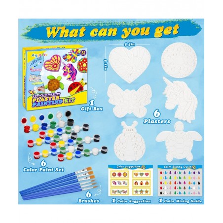 Kids Arts and Crafts Painting Kit 6 Pack Paint Your Own Plaster Stones for Kid Girl Ages 4-8 Creativity Art Supplies Christma...