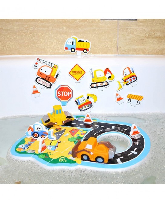 Bath Toy - Bath Time Construct & Build Activity Set for 2 3 4 5 6 7 Year Olds | 29 Pieces with Jigsaw Digger & Bulldozer Wate...