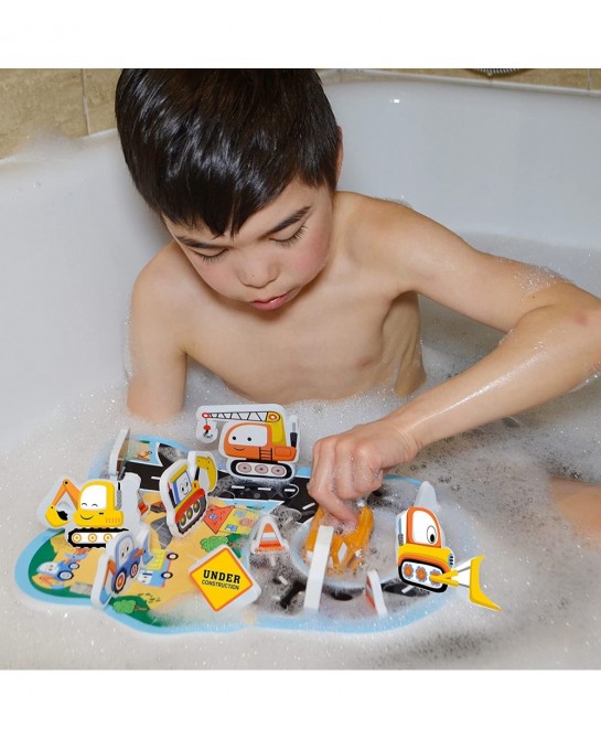 Bath Toy - Bath Time Construct & Build Activity Set for 2 3 4 5 6 7 Year Olds | 29 Pieces with Jigsaw Digger & Bulldozer Wate...