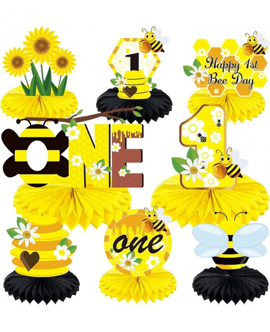 8Pcs Bumble Bee Birthday Party Decorations Honeycomb Centerpieces Happy 1st Bee Day Birthday Themed Table Centerpiece Toppers...