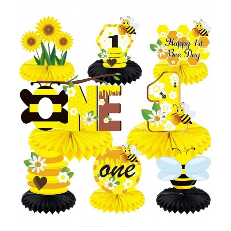 8Pcs Bumble Bee Birthday Party Decorations Honeycomb Centerpieces Happy 1st Bee Day Birthday Themed Table Centerpiece Toppers...