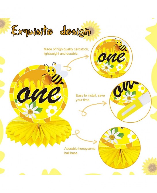 8Pcs Bumble Bee Birthday Party Decorations Honeycomb Centerpieces Happy 1st Bee Day Birthday Themed Table Centerpiece Toppers...