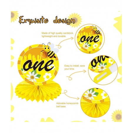 8Pcs Bumble Bee Birthday Party Decorations Honeycomb Centerpieces Happy 1st Bee Day Birthday Themed Table Centerpiece Toppers...