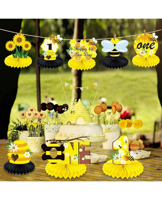 8Pcs Bumble Bee Birthday Party Decorations Honeycomb Centerpieces Happy 1st Bee Day Birthday Themed Table Centerpiece Toppers...