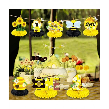 8Pcs Bumble Bee Birthday Party Decorations Honeycomb Centerpieces Happy 1st Bee Day Birthday Themed Table Centerpiece Toppers...