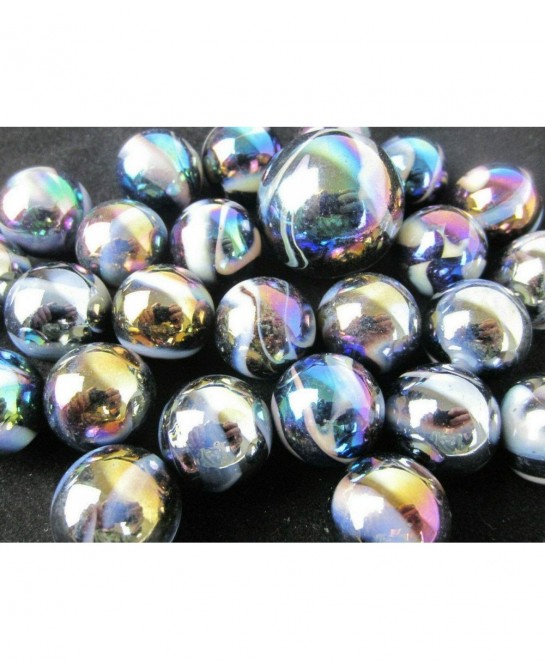 Big Game Toys~25 Glass Marbles Milky Way Purple/Gold Oil Slick Metallic Iridescent Classic Style Game Pack (24 Player 1 Shoot...