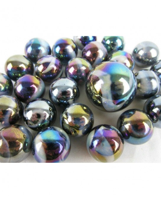 Big Game Toys~25 Glass Marbles Milky Way Purple/Gold Oil Slick Metallic Iridescent Classic Style Game Pack (24 Player 1 Shoot...