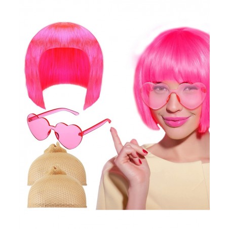 4 Pieces Party Wigs and Sunglass Set Neon Short Bob Hair Wigs Colorful Cosplay Costume Wig Heart Shaped Sunglasses for Women ...