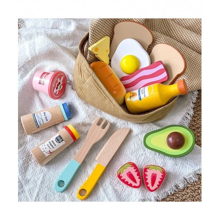 Wooden Play Food for Toddlers - 16 Pieces Breakfast Pretend Toy Food for Play Kitchen Accessories Fake Food for Kids Kitchen ...