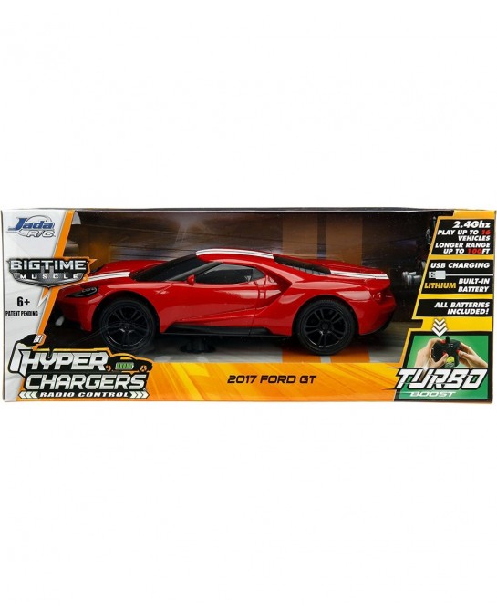Hyperchargers 1:16 Big Time Muscle R/C '17 Ford GT Vehicle Ready to Run USB Charging Radio Control Car red red w/ White Strip...