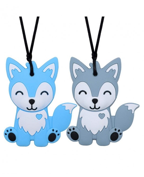 Sensory Chew Necklaces for Kids Boys and Girls - 2 Pack Fox Silicone Chewy Toys for Autism ADHD SPD Chewy Oral Motor Chewing ...