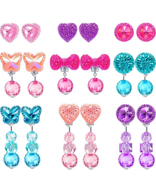 9 Pairs Girls Clip-on Earrings Pretend Princess Play Earrings Jewelry Set (Style 2) $25.16 Kids' Dress-Up Accessories