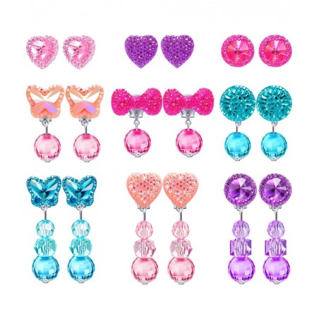 9 Pairs Girls Clip-on Earrings Pretend Princess Play Earrings Jewelry Set (Style 2) $25.16 Kids' Dress-Up Accessories