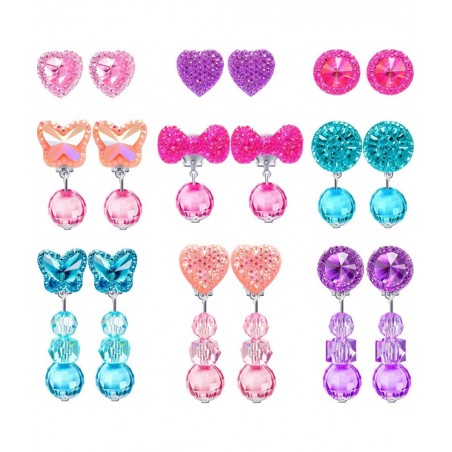 9 Pairs Girls Clip-on Earrings Pretend Princess Play Earrings Jewelry Set (Style 2) $25.16 Kids' Dress-Up Accessories