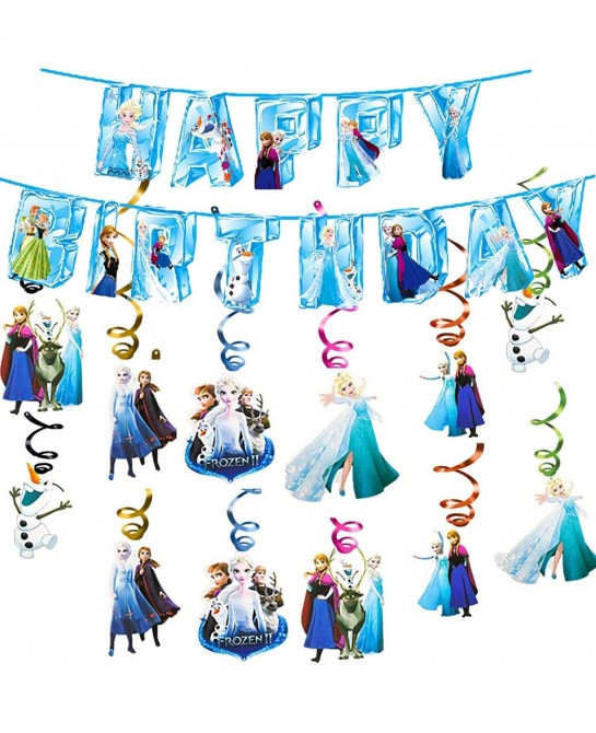 xssj-party Frozen Birthday Party Supplies A Happy Birthday Banner 12* Hanging Swirl Cards For Girl Frozen Party Decoration $2...