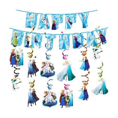 xssj-party Frozen Birthday Party Supplies A Happy Birthday Banner 12* Hanging Swirl Cards For Girl Frozen Party Decoration $2...