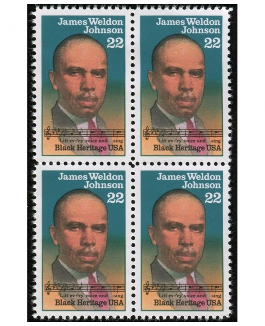 JAMES WELDON JOHNSON ~ BLACK HERITAGE ~ BLACK HISTORY ~ EARLY CIVIL RIGHTS ACTIVIST ~ NAACP 2371 Block of 4 x 22¢ US Postage ...