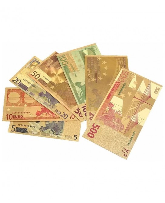 7PCS Gold Euro Money Bills Souvenir Banknote 5202050100200500 Euro Bill Set of Colored Commemorative Coins with Gold Foil $20...