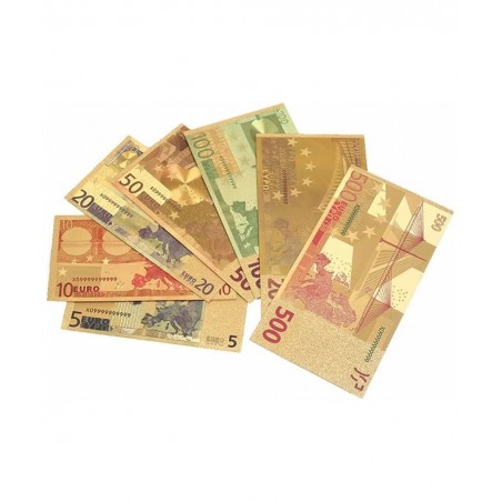 7PCS Gold Euro Money Bills Souvenir Banknote 5202050100200500 Euro Bill Set of Colored Commemorative Coins with Gold Foil $20...